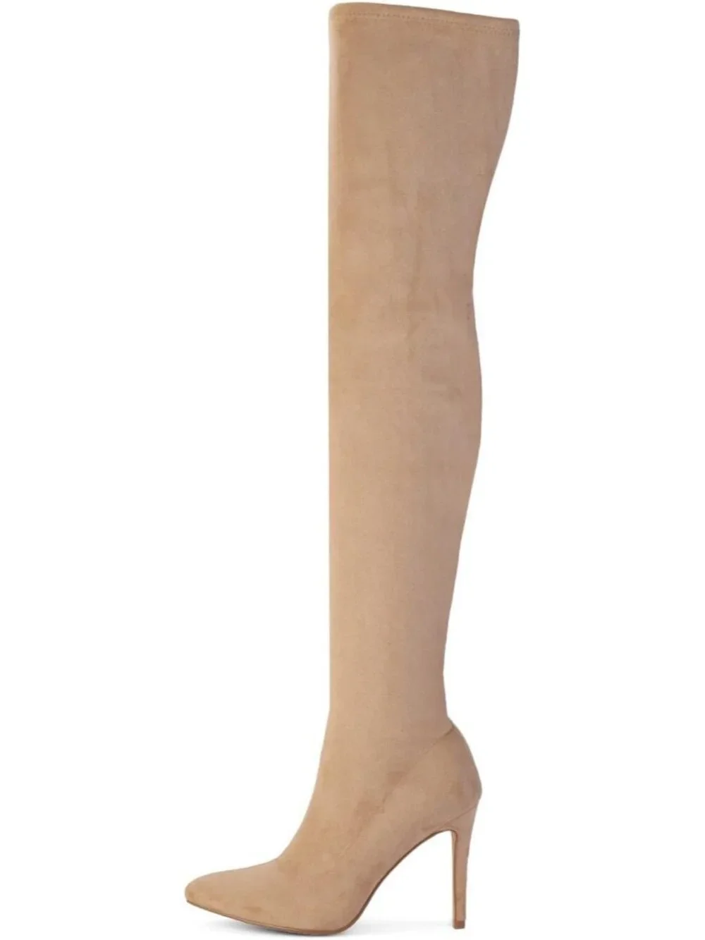 Women's Khaki Suede Side Zipper Stiletto Heel Stretch Over The Knee Boots